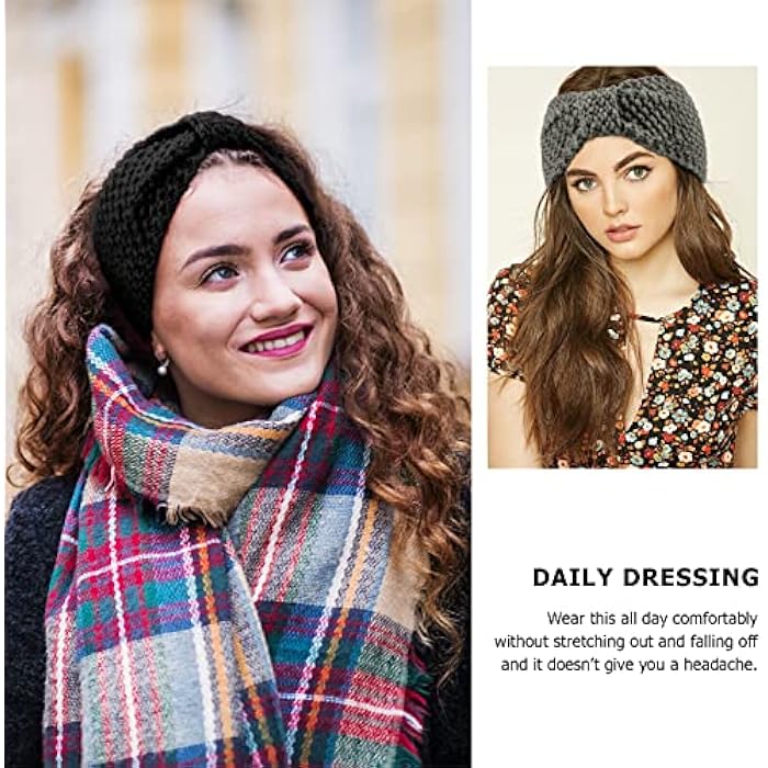 DRESHOW Pack of 4 Women's Knitted Headband Winter Knitted Wide Headband Elastic Hair Band Crochet Ear Warmer Women - Image 2